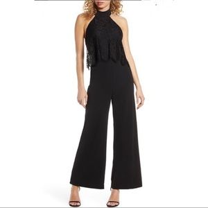 Lulu’s Lace Popover Wide Leg Jumpsuit Black Medium